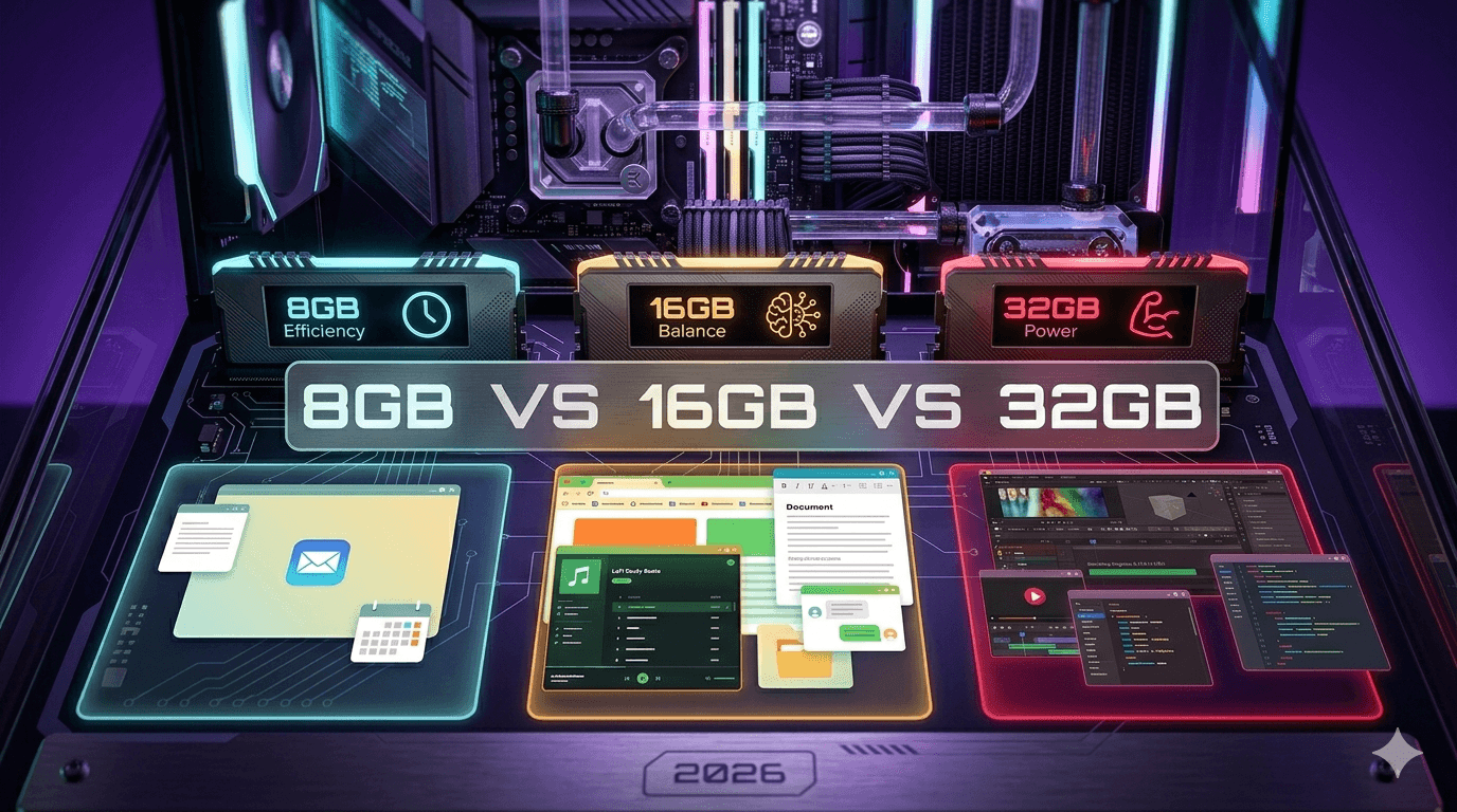 how much RAM do you need in 2026 comparison 8GB vs 16GB vs 32GB